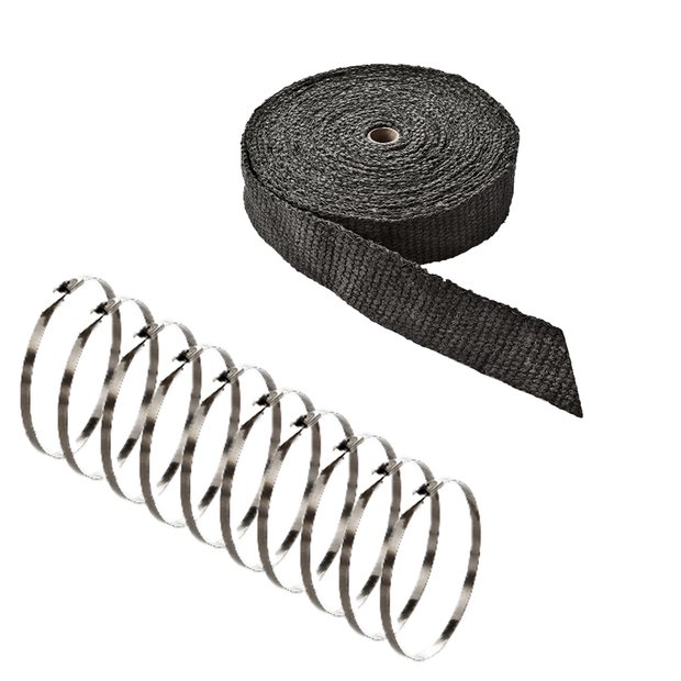 Arlows 10m Keramik Heat Wrap Black (Width: 38mm) + 10 V2A Zip Tie (Length: 300mm)