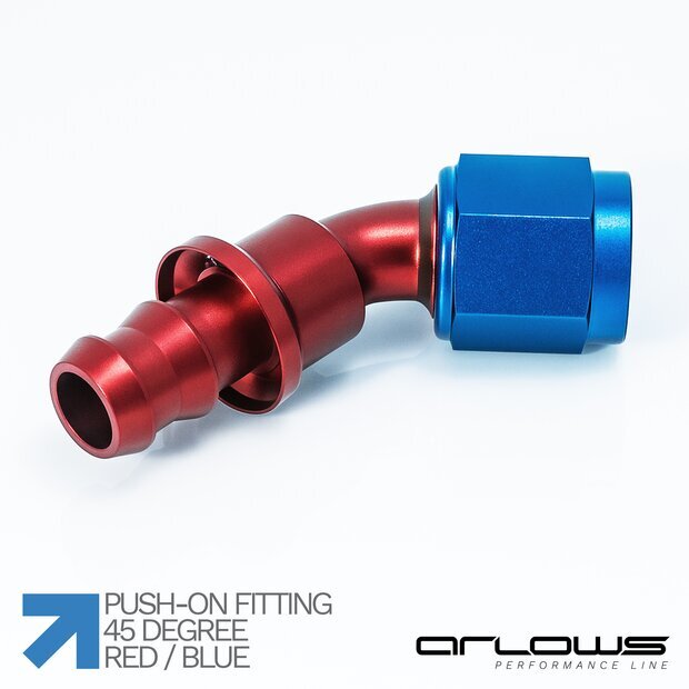 Arlows Push-On Alu Fitting - 45� -  Blau Dash 4  ( 7/16 - 20 UNF )