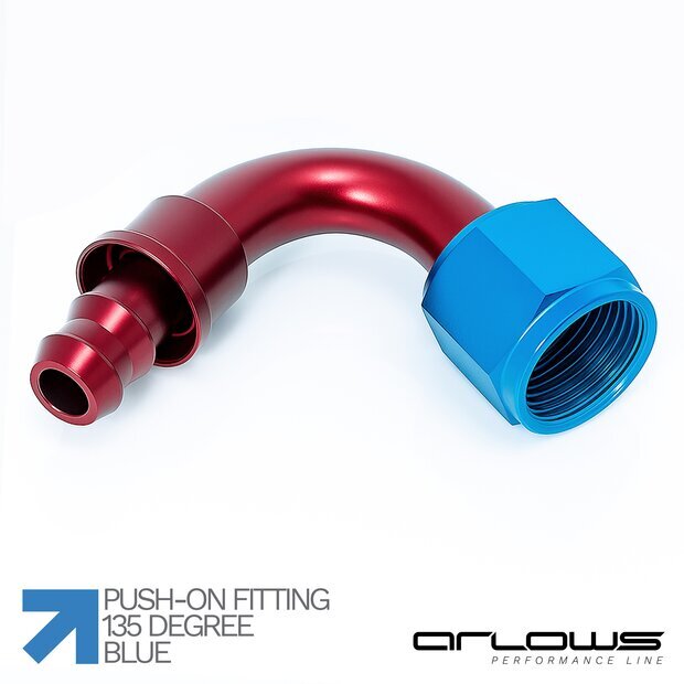 Arlows Push-On Alu Fitting - 135� -  Blau Dash 4  ( 7/16 - 20 UNF )