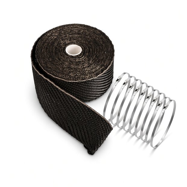 Arlows 10m Titan Heat Wrap Black (Width: 25mm ) + 10 V2A...