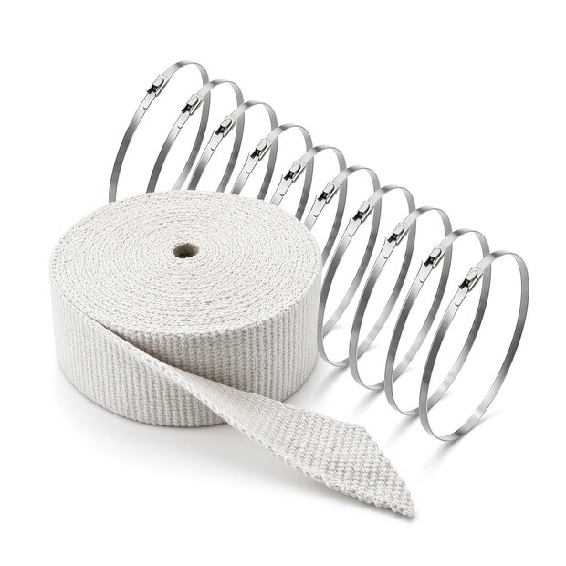 Arlows 5m Keramik Heat Wrap White (Width: 50mm) + 10 V2A...