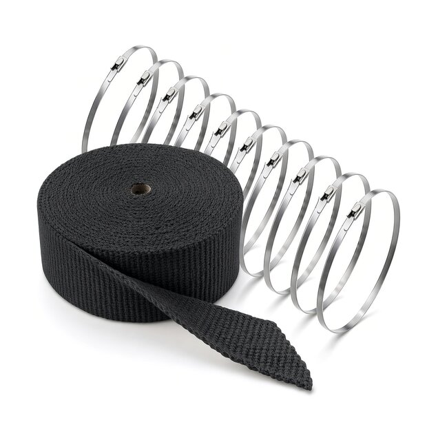 Arlows 10m Keramik Heat Wrap Black (Width: 75mm) + 10 V2A...