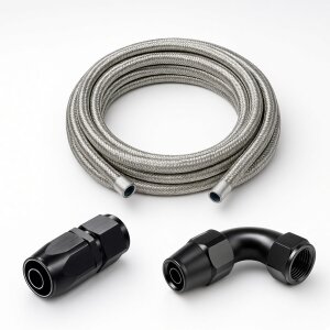 Arlows Steel Braided Hose Set Dash 4 black, 1 m, 90°...