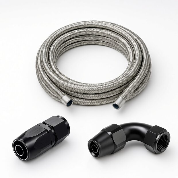 Arlows Steel Braided Hose Set Dash 8 black, 1 m, 90� and...