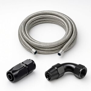 Arlows Steel Braided Hose Set Dash 10 black, 1 m, 90°...