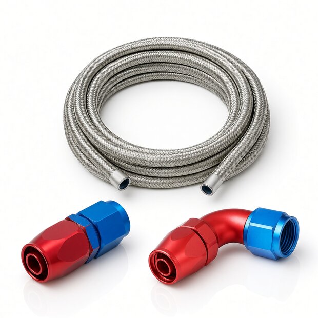 Arlows Steel Braided Hose Set Dash 12 blue, 1 m, 90� and...