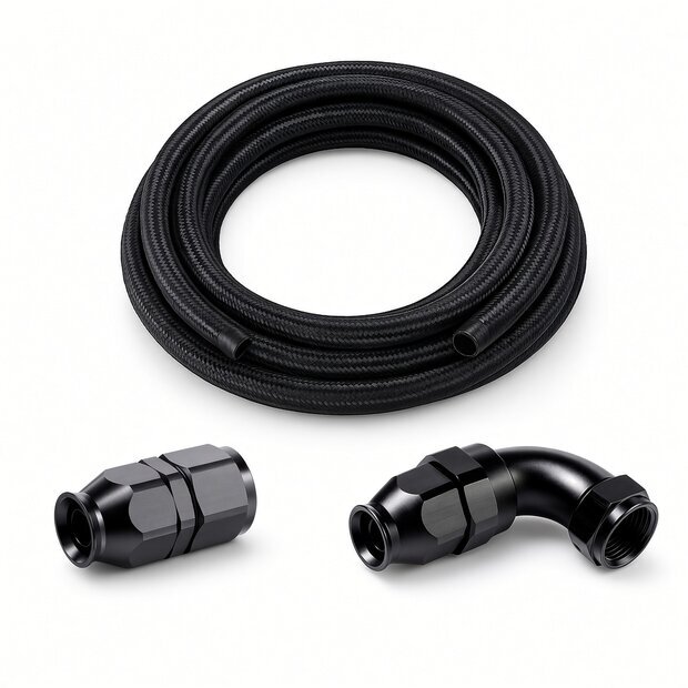 Arlows PTFE Nylon Braided Hose Set Dash 8 black, 1 m, 90...