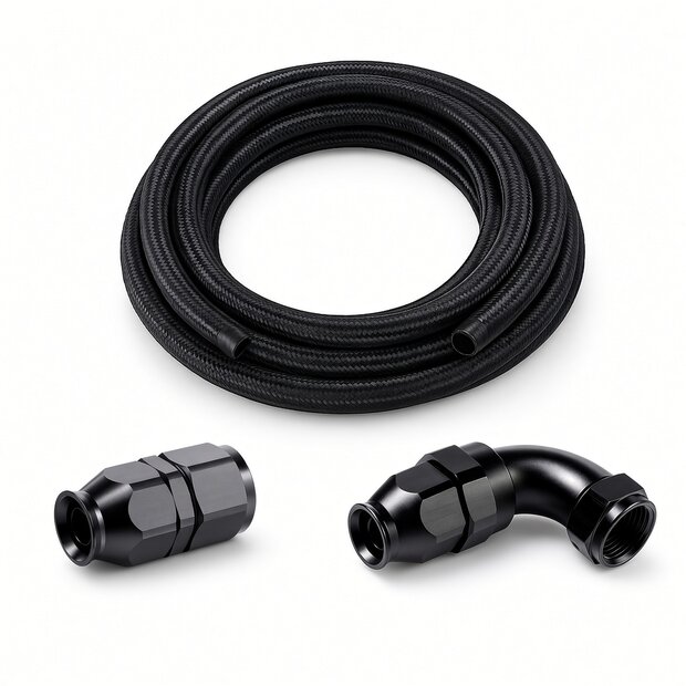 Arlows PTFE Nylon Braided Hose Set Dash 10 black, 1 m, 90...