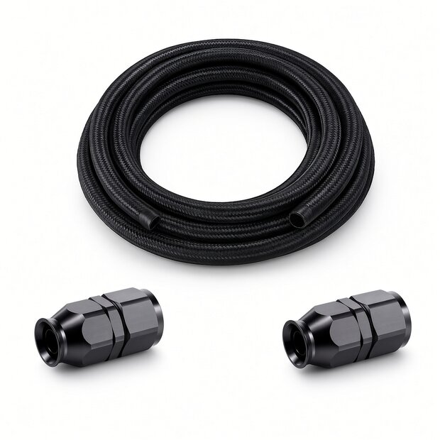 Arlows PTFE Nylon Braided Hose Set Dash 16 black, 1 m, 2x...