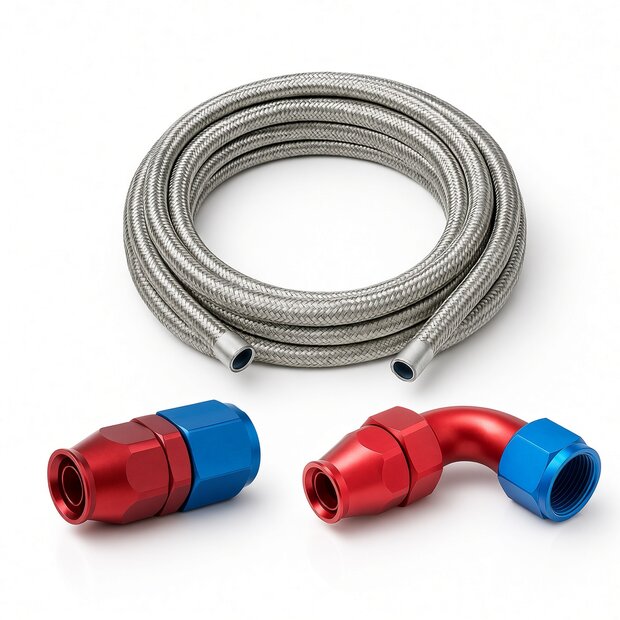 Arlows PTFE Stahlflex Set Dash 6 blau, 1 m, 90 Grad und...