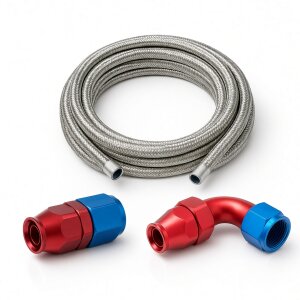 Arlows PTFE Stahlflex Set Dash 6 blau, 1 m, 90 Grad und...