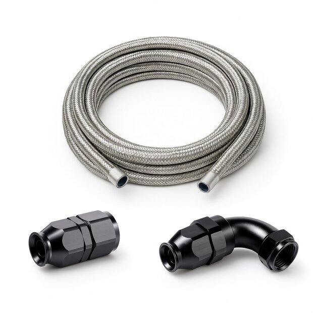 Arlows PTFE Braided Hose Set Dash 8 black, 1 m, 90 degree...